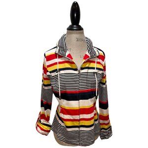 AMI Red Yellow Black & White Striped Full Zip 2-Pocket Fun Nautical Jacket Sz S